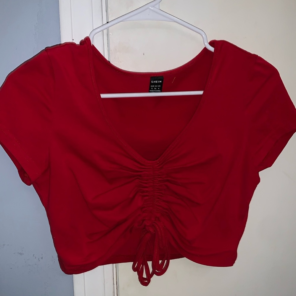 Red shein rouched top